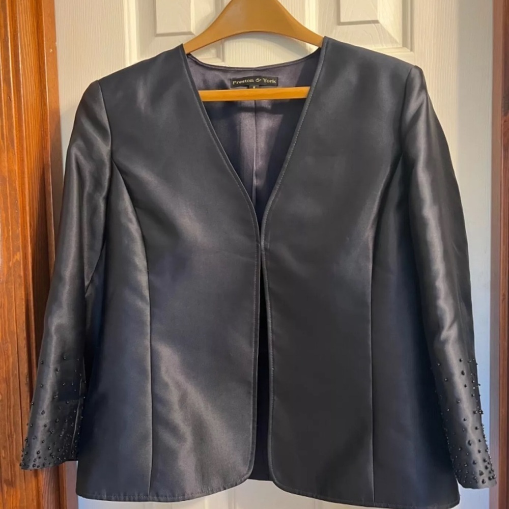 Preston and York Elegant Dark Blue Skirt Suit Set Sz 8
